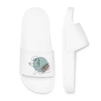 The sleeping dreamer - Minimalist woman's face - Women’s Pool Sliders - white - Front