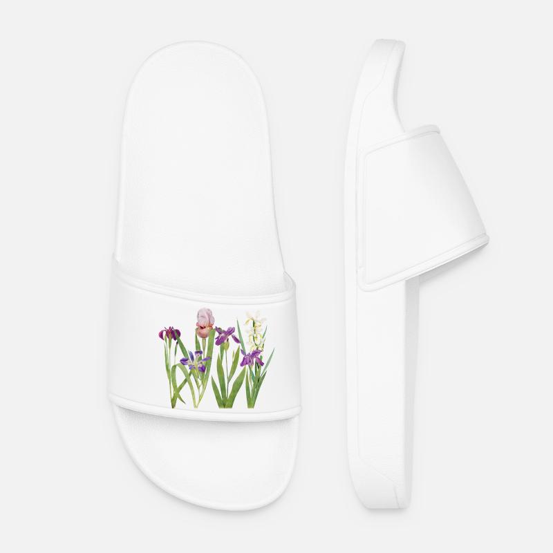 Wilde Iris und Orchidee Botanisches Design - Frauen Badelatschen - Weiß