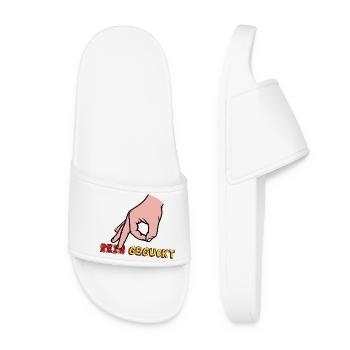 Comic Hand Index Finger with Retro Text - Women’s Pool Sliders - white - Front