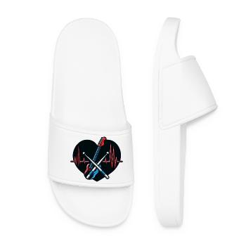 T-Shirt Battement de Cœur et Baguettes de Batterie - Claquettes Femme - blanc - Devant
