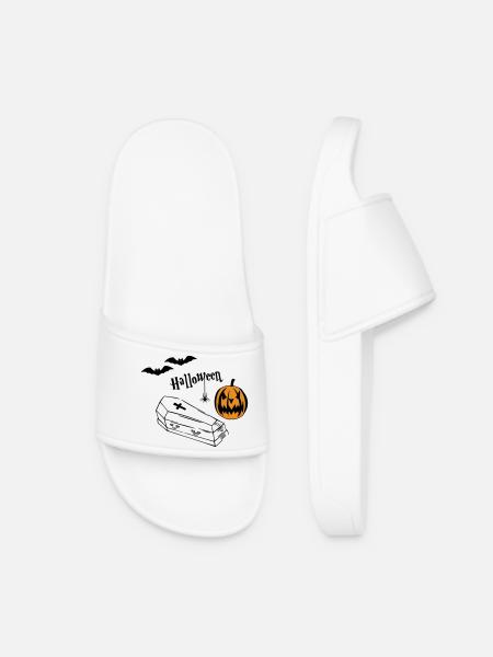 Halloween Pumpkin Silhouette - Women’s Pool Sliders - white