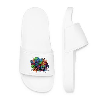 Rainbow Yak Graffiti Pattern - Women’s Pool Sliders - white - Front