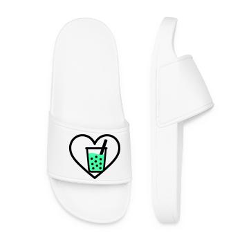 Bubble Tea Heart Boba Drink Sweet Trend - Women’s Pool Sliders - white - Front