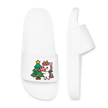 Niedlicher Einhorn-Weihnachtsbaum - Frauen Badelatschen - Weiß - Vorne