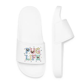 Pug Life Cute Pug Dog Design for Animal Lovers - Women’s Pool Sliders - white - Front