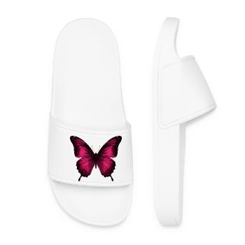 Magenta Butterfly on Black - Women’s Pool Sliders - white - Front