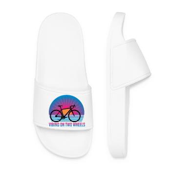 Vibing On Two Wheels Synthwave Road Bike - Women’s Pool Sliders - white - Front
