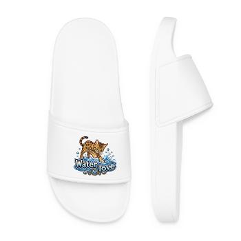 Retro Pixel Art Bengal Cat in Water - Women’s Pool Sliders - white - Front