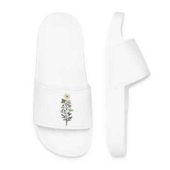 Vintage Botanical Flower Illustration - Women’s Pool Sliders - white - Front