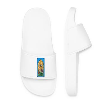 Bee window in garden flowers - Women’s Pool Sliders - white - Front