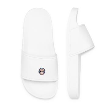 Cute Cat with Doodle Headphones - Women’s Pool Sliders - white - Front
