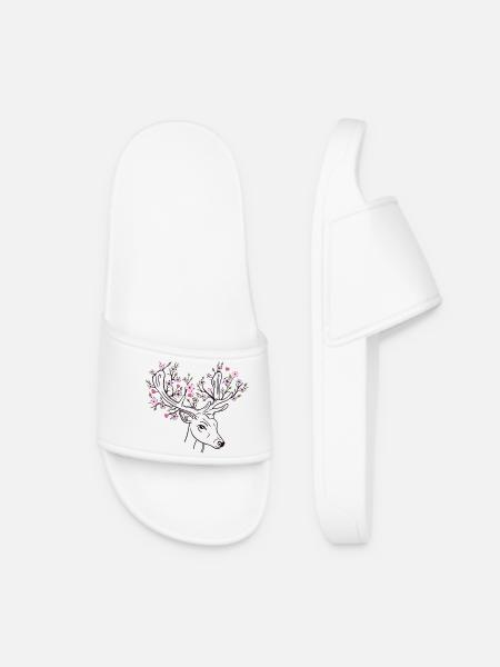 Chevreuil cerf fleur fleur floral printemps - Claquettes Femme - blanc