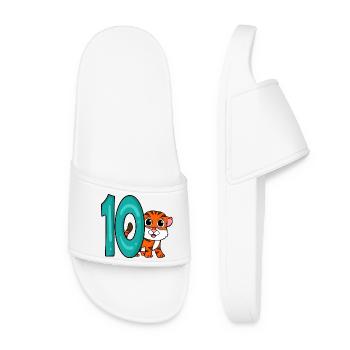 10th Birthday Motif Tiger - ten years - Women’s Pool Sliders - white - Front