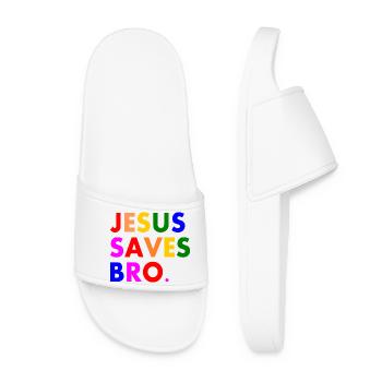 Jesus saves bro - Women’s Pool Sliders - white - Front