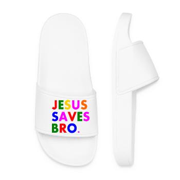 Jesus saves bro - Women’s Pool Sliders - white - Front