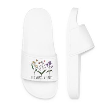 Vintage-Retro-Wildblumen Machen Sie sich selbst zur Priorität - Frauen Badelatschen - Weiß - Vorne