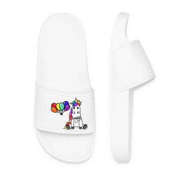 LGBT Unicorn Gay Pride Rainbow Balloons - Women’s Pool Sliders - white - Front
