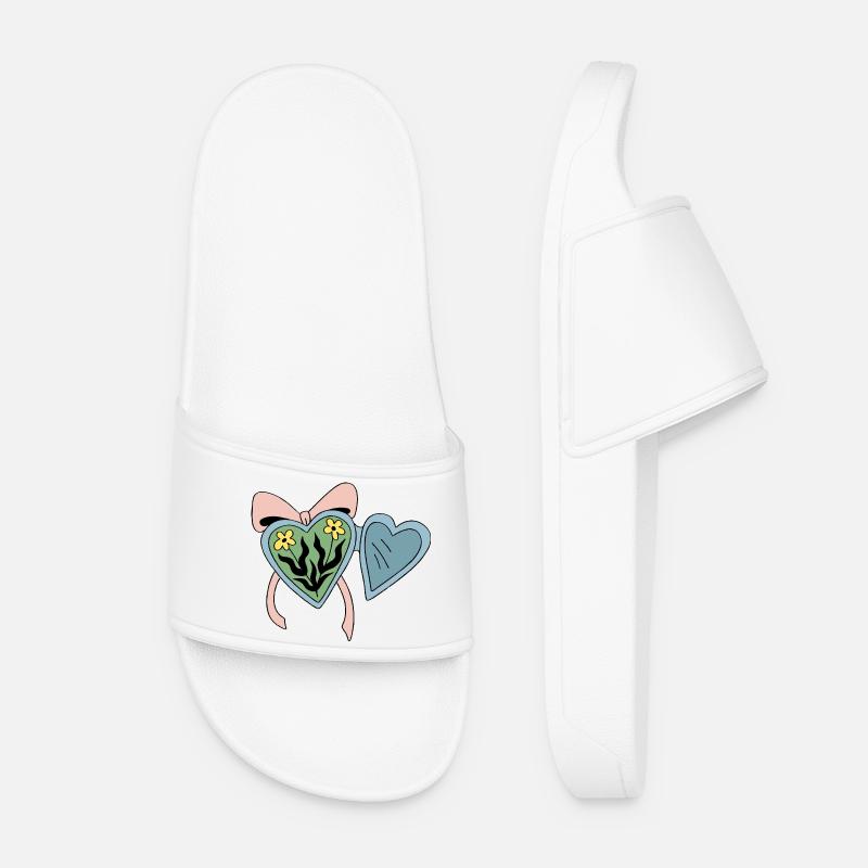 Flower medallion with heart ribbon - Women’s Pool Sliders - white