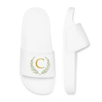C Monogramm, Eukalyptus Kranz, personalisierbar - Frauen Badelatschen - Weiß - Vorne