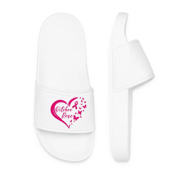Pink October Ribbon Awareness - Women’s Pool Sliders - white - Front