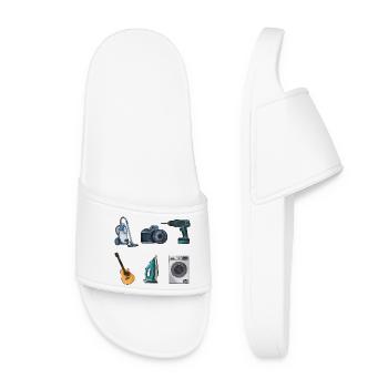 Collage de gadgets du quotidien : maison et loisirs - Claquettes Femme - blanc - Devant