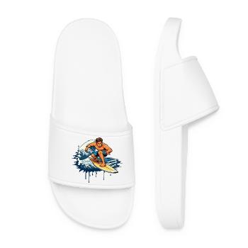Dynamic graffiti illustration of a surfer - Women’s Pool Sliders - white - Front
