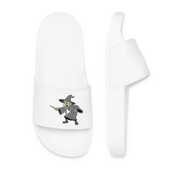 Witch With Wooden Twig Wand  - Women’s Pool Sliders - white - Front