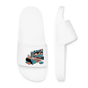 Thick Sofa Cat Chips TV Cinema Evening Cat Motif - Women’s Pool Sliders - white - Front