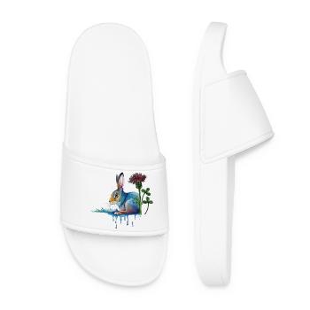 bunter Hase mit Klee - Frauen Badelatschen - Weiß - Vorne