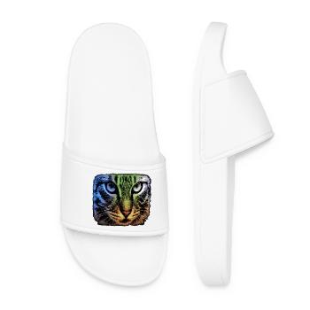 Cat Face, Colorful Animal Designs - Women’s Pool Sliders - white - Front