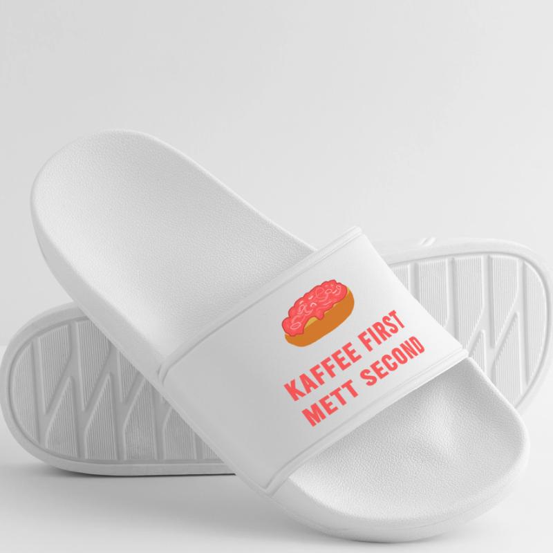 Coffee first Mett second Breakfast Mettbrötchen Women’s Pool Sliders