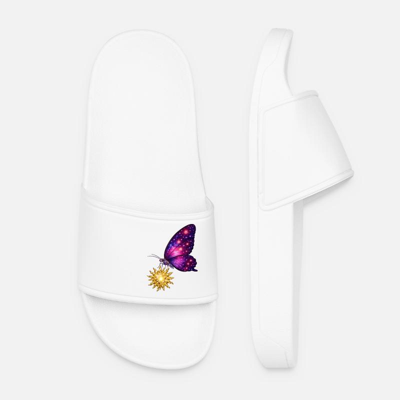 Golden Sun and space butterfly. - Women’s Pool Sliders - white