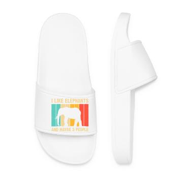 Elephant Silhouette on Rainbow Stripes - Women’s Pool Sliders - white - Front