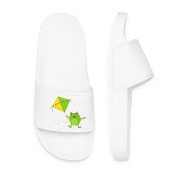 Green frog flies a kite – Fu - Women’s Pool Sliders - white - Front