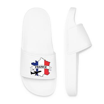 French map with airplane - Women’s Pool Sliders - white - Front