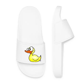 Playful Duck Cartoon Illustration - Women’s Pool Sliders - white - Front