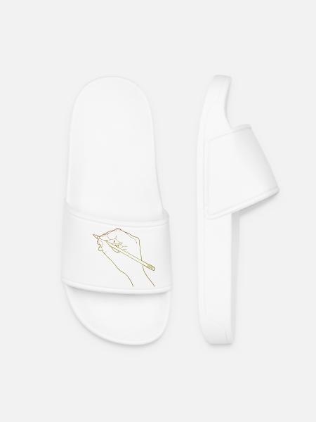 Sketched hand holding a pencil - Women’s Pool Sliders - white