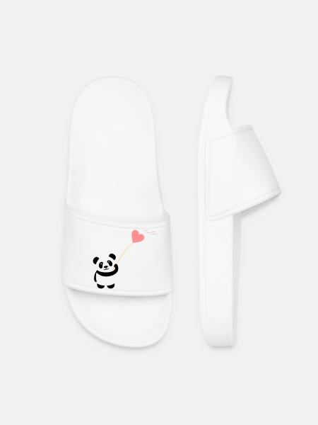 panda heart cute balloon bear big thick kusch - Women’s Pool Sliders - white