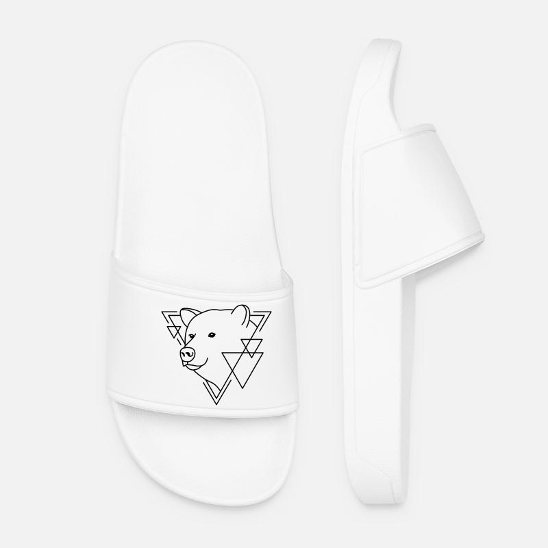 Bear in Geometric Shape - Line Art Design - Women’s Pool Sliders - white