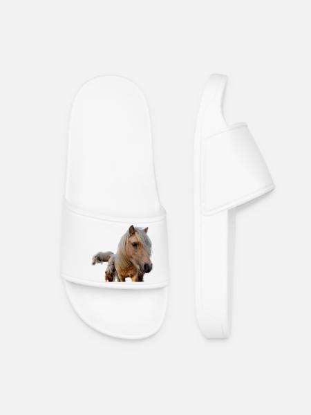 Horses in the pasture - Women’s Pool Sliders - white