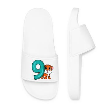 9e anniversaire Motif Tiger - Neuf ans - Claquettes Femme - blanc - Devant