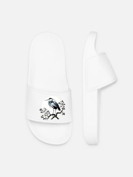 Grey White Heron Japanese Japan - Women’s Pool Sliders - white