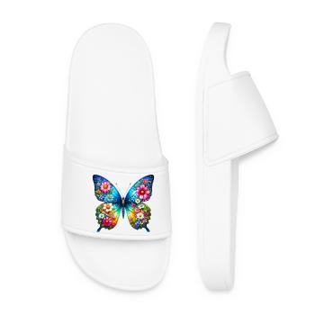 Butterfly Flower Flowers - Women’s Pool Sliders - white - Front