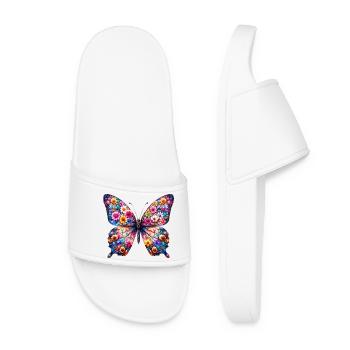 Butterfly decorated with flowers - Women’s Pool Sliders - white - Front