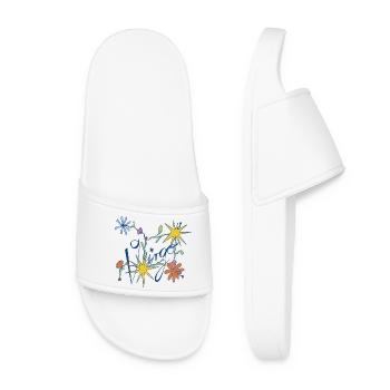 Virgo – Playful Zodiac Illustration - Women’s Pool Sliders - white - Front