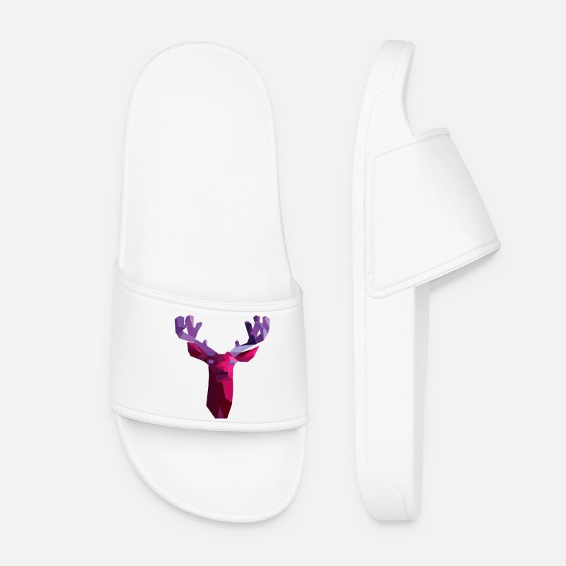 Red geometric deer with amethyst horns - Women’s Pool Sliders - white