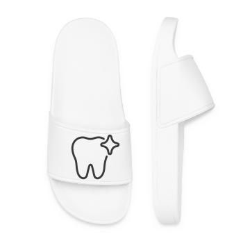 Icône de ligne de dent brillante - Symbole de soins dentaires - Claquettes Femme - blanc - Devant