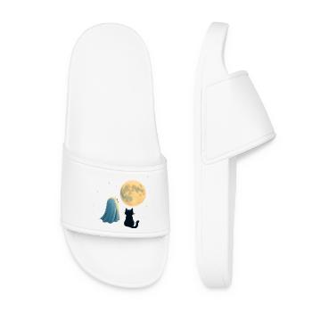 Night macro fantasy with moon and cat - Women’s Pool Sliders - white - Front