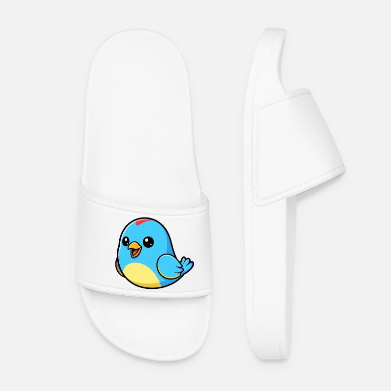 Cheerful Blue Bird Cartoon - Women’s Pool Sliders - white