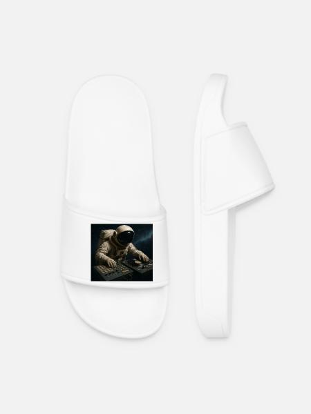 Astronaut DJ on the turntable - Women’s Pool Sliders - white
